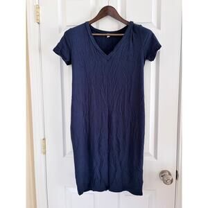 Pinkblush Ribbed V Neck Maternity Dress Blue Short Sleeve Stretch Dress Size M